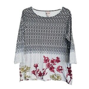 Chico's Cotton/Modal Ombre Mixed Print 3/4 Sleeve Tunic Size 1 Medium